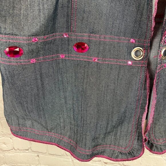 MOLATO denim blue-black pink crystal frill collar jacket blazer open front 2X - Picture 2 of 6